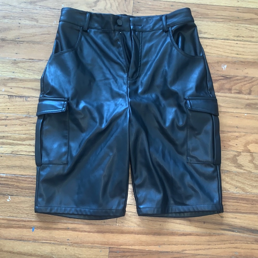 Black pleather shorts with pockets